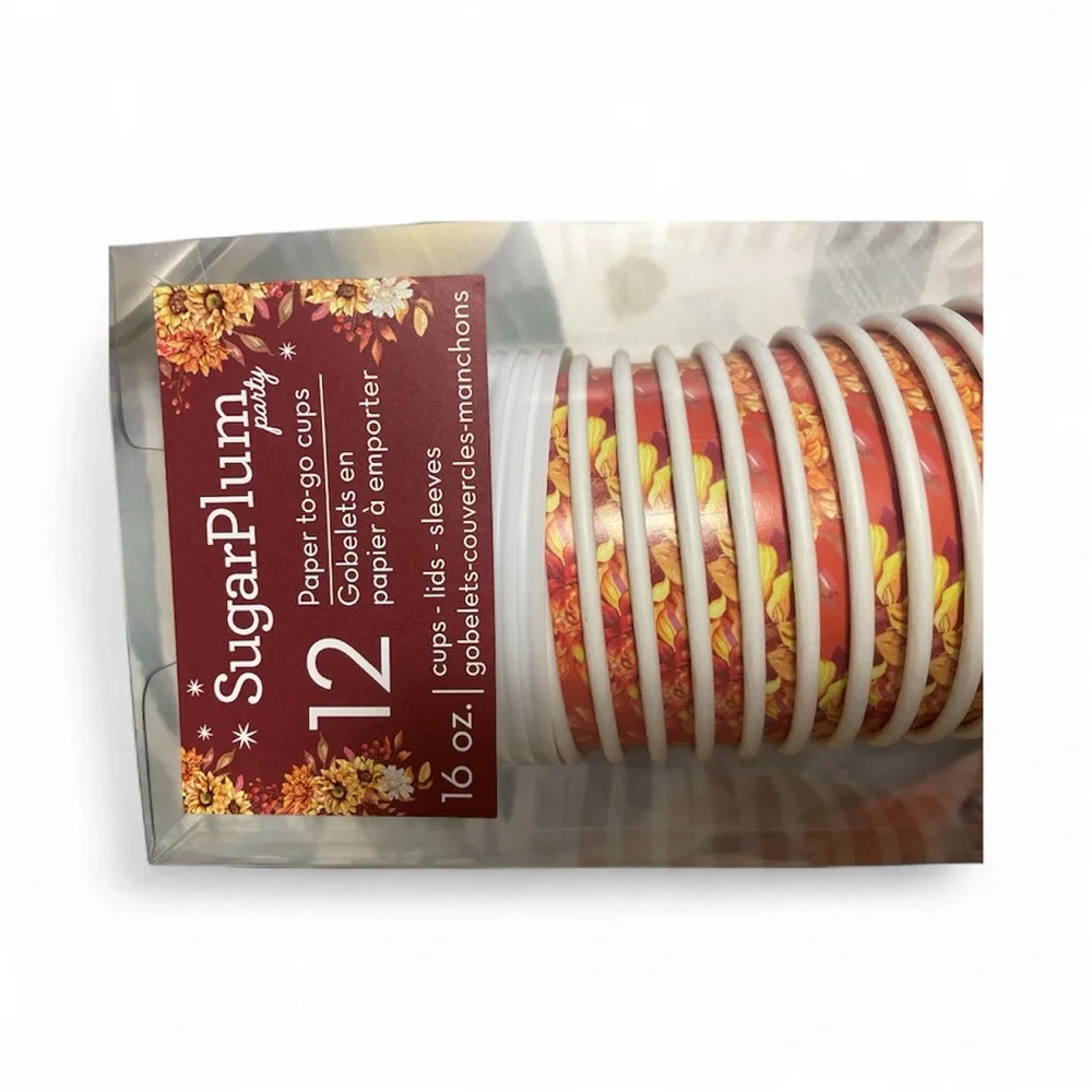 Sugar Plum Red and Gold Floral Paper Cups - 12 Pack